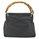 GUCCI Bamboo Hand Bag Nylon Gray Silver 000 1014 0575 Auth bs32394-2