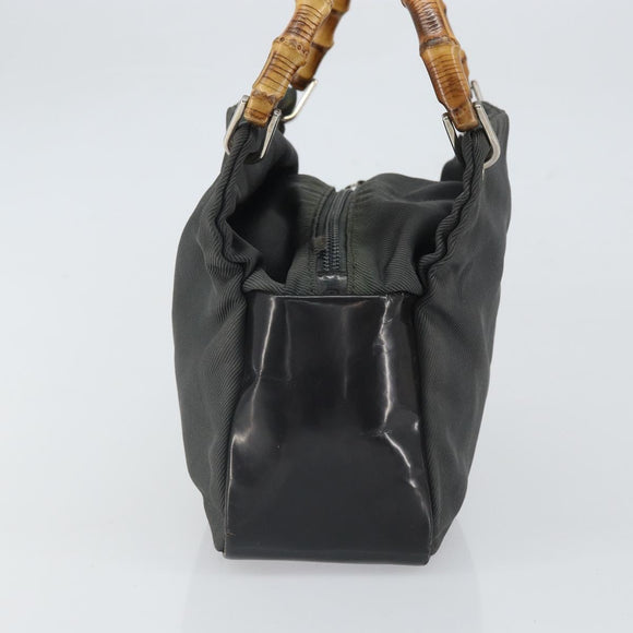 GUCCI Bamboo Hand Bag Nylon Gray Silver 000 1014 0575 Auth bs32394