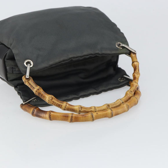 GUCCI Bamboo Hand Bag Nylon Gray Silver 000 1014 0575 Auth bs32394
