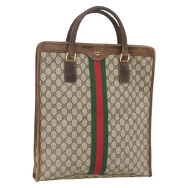 GUCCI GG Supreme Web Sherry Line Tote Bag PVC Beige Gold 010 378 Auth bs32395