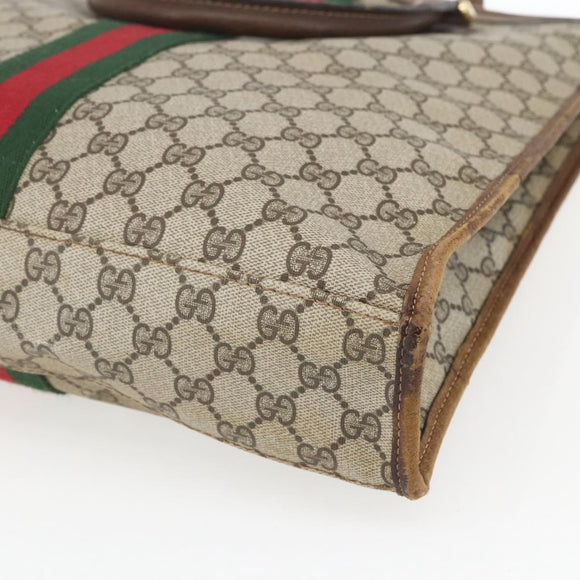 GUCCI GG Supreme Web Sherry Line Tote Bag PVC Beige Gold 010 378 Auth bs32395