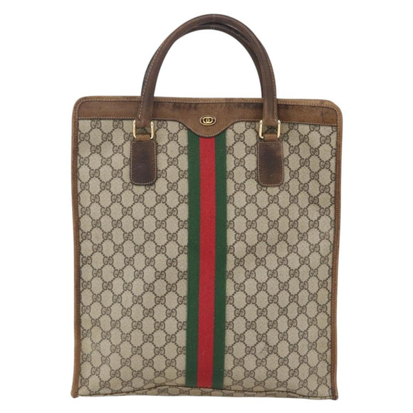 GUCCI GG Supreme Web Sherry Line Tote Bag PVC Beige Gold 010 378 Auth bs32395