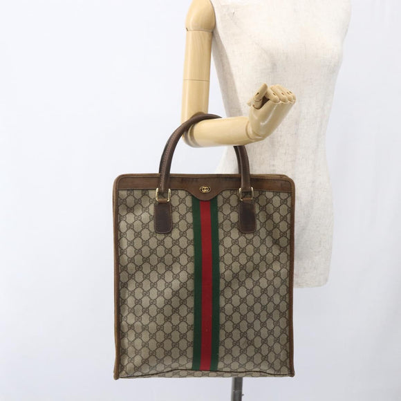 GUCCI GG Supreme Web Sherry Line Tote Bag PVC Beige Gold 010 378 Auth bs32395