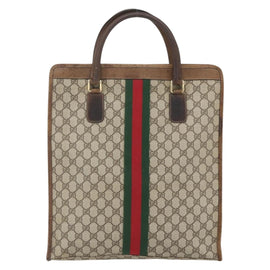 GUCCI GG Supreme Web Sherry Line Tote Bag PVC Beige Gold 010 378 Auth bs32395 - 0