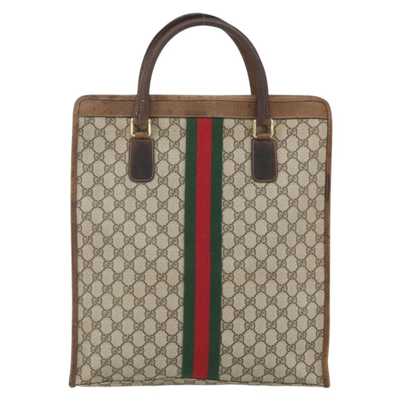 GUCCI GG Supreme Web Sherry Line Tote Bag PVC Beige Gold 010 378 Auth bs32395