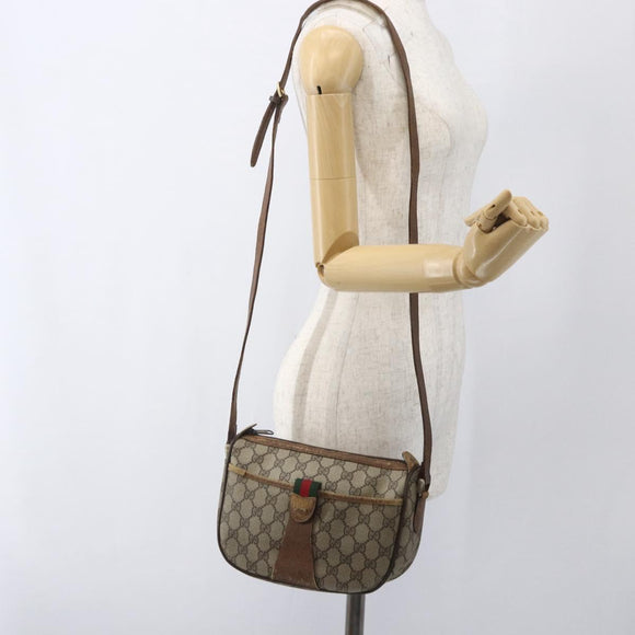 GUCCI GG Supreme Web Sherry Line Bag PVC Beige Gold 89 02 032 Auth bs32397