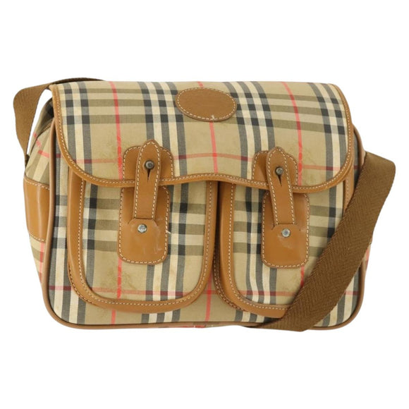 Burberry Nova Check Schoudertas Canvas Beige Goud Auth bs32400