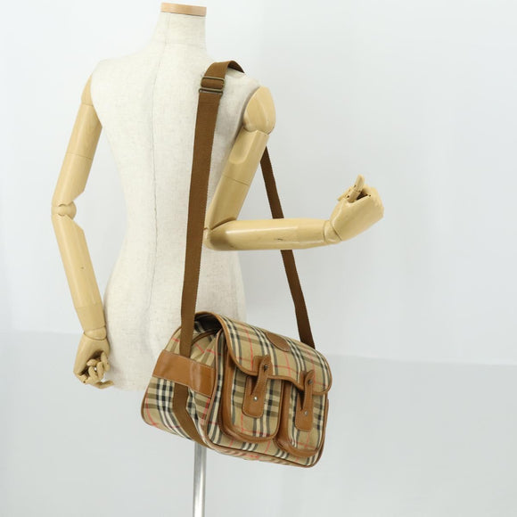 Burberry Nova Check Schoudertas Canvas Beige Goud Auth bs32400