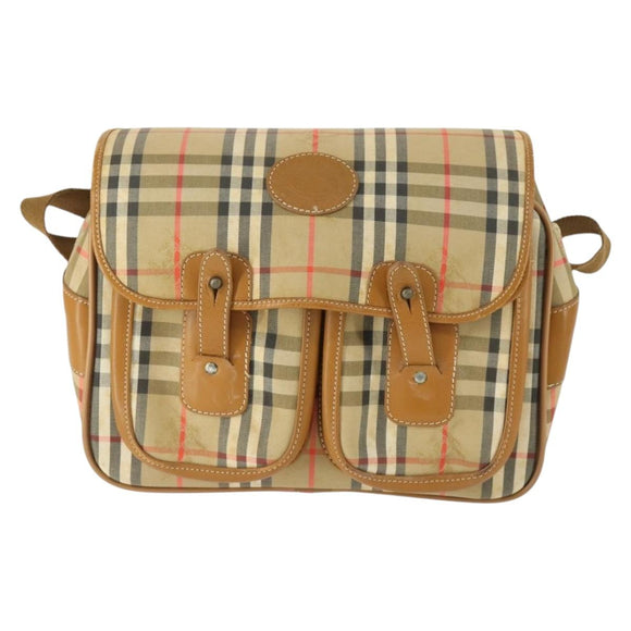 Burberry Nova Check Schoudertas Canvas Beige Goud Auth bs32400