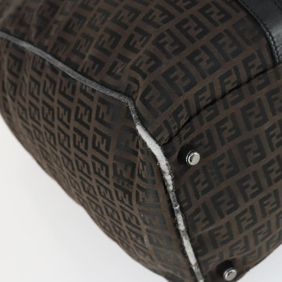 FENDI Zucchino Canvas Boston Bag Brown Black Auth bs32402