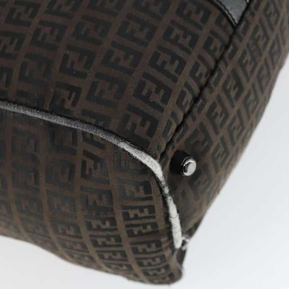 FENDI Zucchino Canvas Boston Bag Brown Black Auth bs32402