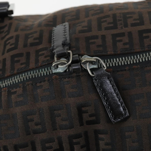 FENDI Zucchino Canvas Boston Bag Brown Black Auth bs32402