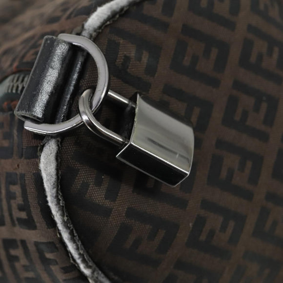 FENDI Zucchino Canvas Boston Bag Brown Black Auth bs32402