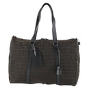 FENDI Zucchino Canvas Boston Bag Brown Black Auth bs32402-13