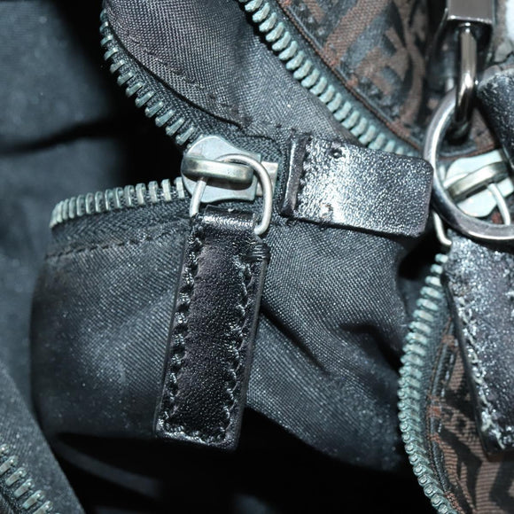 FENDI Zucchino Canvas Boston Bag Brown Black Auth bs32402