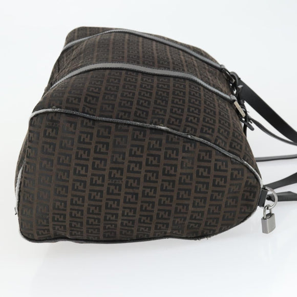 FENDI Zucchino Canvas Boston Bag Brown Black Auth bs32402