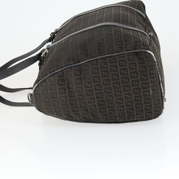 FENDI Zucchino Canvas Boston Bag Brown Black Auth bs32402