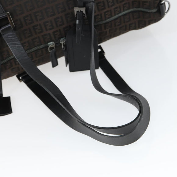 FENDI Zucchino Canvas Boston Bag Brown Black Auth bs32402