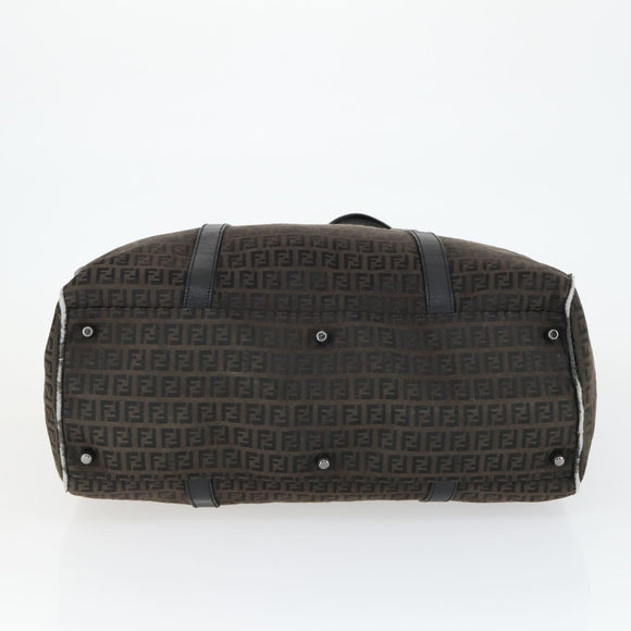 FENDI Zucchino Canvas Boston Bag Brown Black Auth bs32402