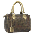 FENDI Zucca Canvas Hand Bag PVC Black Brown Auth bs32403-1