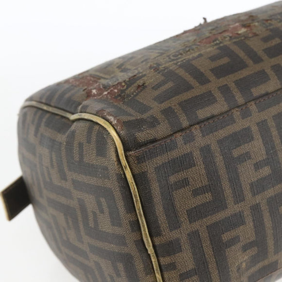 FENDI Zucca Canvas Hand Bag PVC Black Brown Auth bs32403