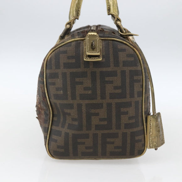 FENDI Zucca Canvas Hand Bag PVC Black Brown Auth bs32403