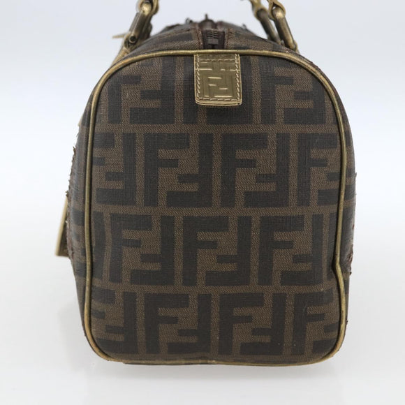 FENDI Zucca Canvas Hand Bag PVC Black Brown Auth bs32403