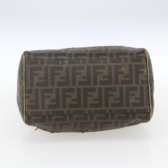 FENDI Zucca Canvas Hand Bag PVC Black Brown Auth bs32403