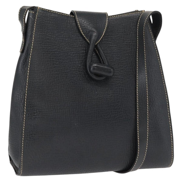 LOEWE Shoulder Bag Leather Navy Gold Auth bs32406