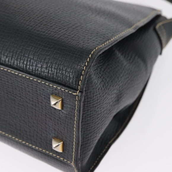 LOEWE Shoulder Bag Leather Navy Gold Auth bs32406