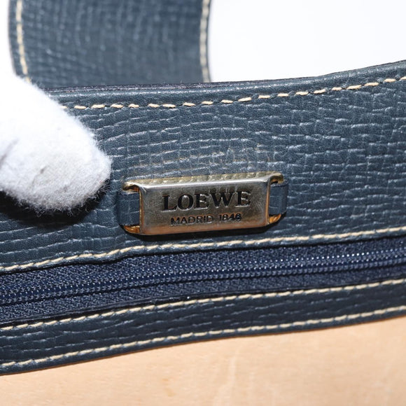 LOEWE Shoulder Bag Leather Navy Gold Auth bs32406