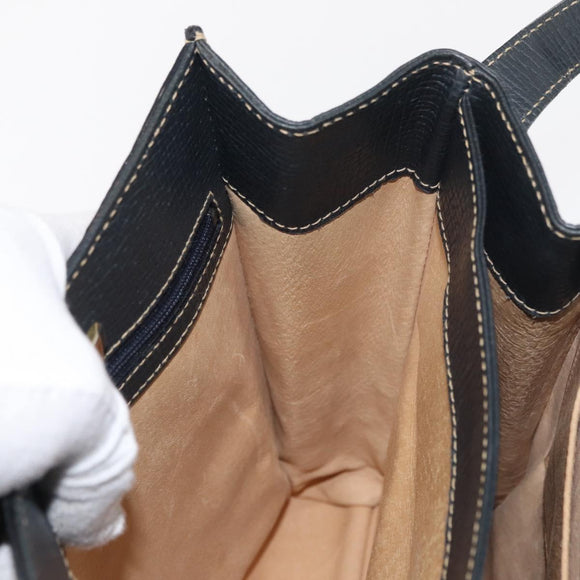 LOEWE Shoulder Bag Leather Navy Gold Auth bs32406