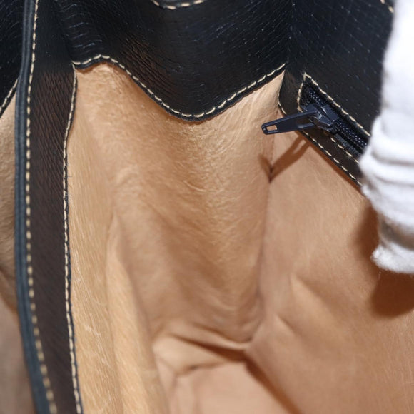 LOEWE Shoulder Bag Leather Navy Gold Auth bs32406