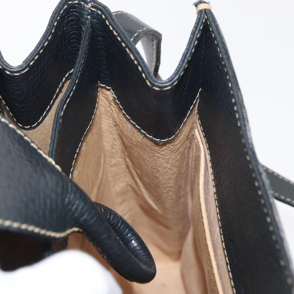 LOEWE Shoulder Bag Leather Navy Gold Auth bs32406