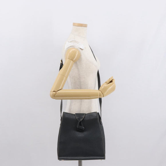 LOEWE Shoulder Bag Leather Navy Gold Auth bs32406