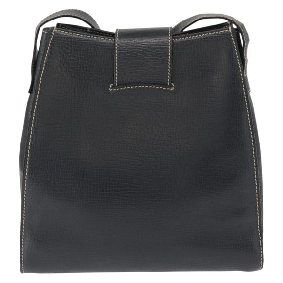 LOEWE Shoulder Bag Leather Navy Gold Auth bs32406