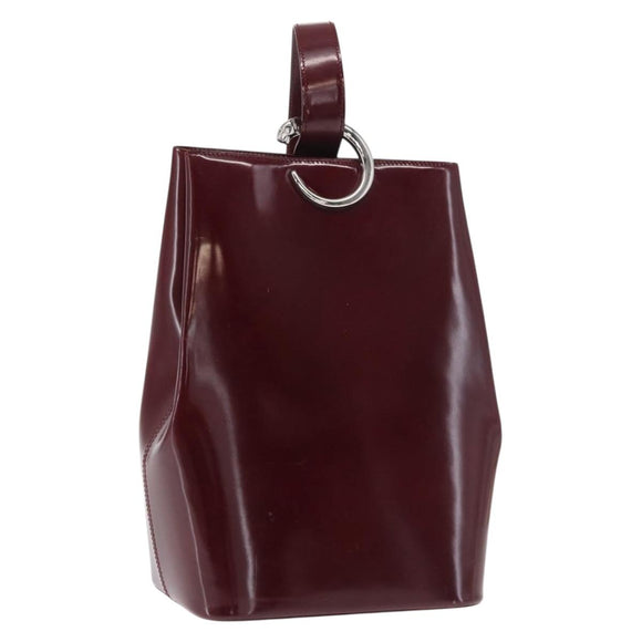 CARTIER Shoulder Bag Leather Bordeaux Gold Auth bs32407