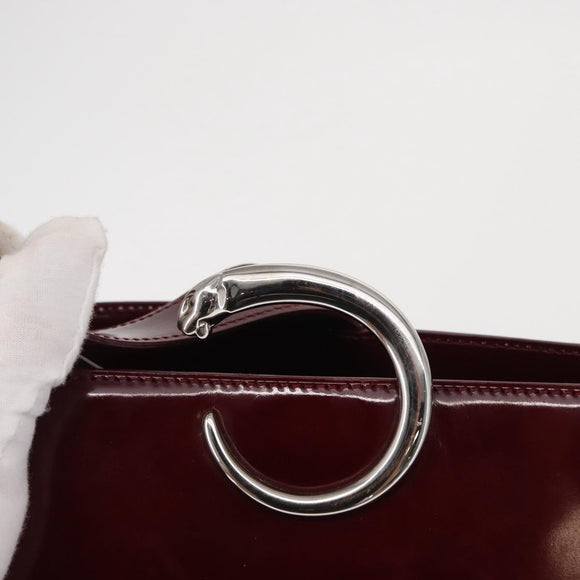 CARTIER Shoulder Bag Leather Bordeaux Gold Auth bs32407