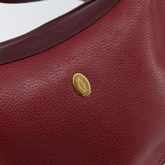CARTIER Must Line Shoulder Bag Leather Bordeaux Gold Auth bs32408