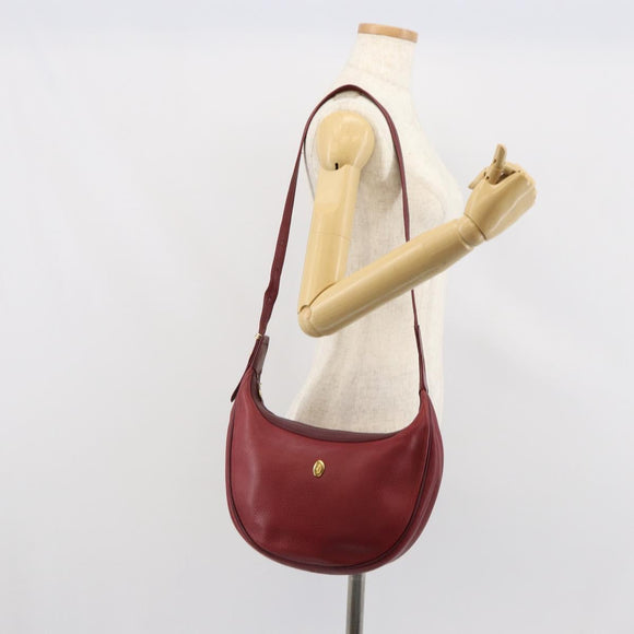 CARTIER Must Line Shoulder Bag Leather Bordeaux Gold Auth bs32408