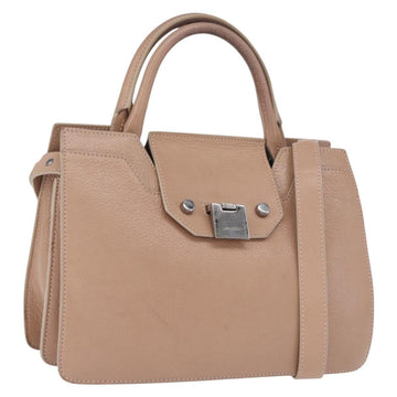 Jimmy Choo Hand Bag Leather 2way Beige Silver Auth bs32410
