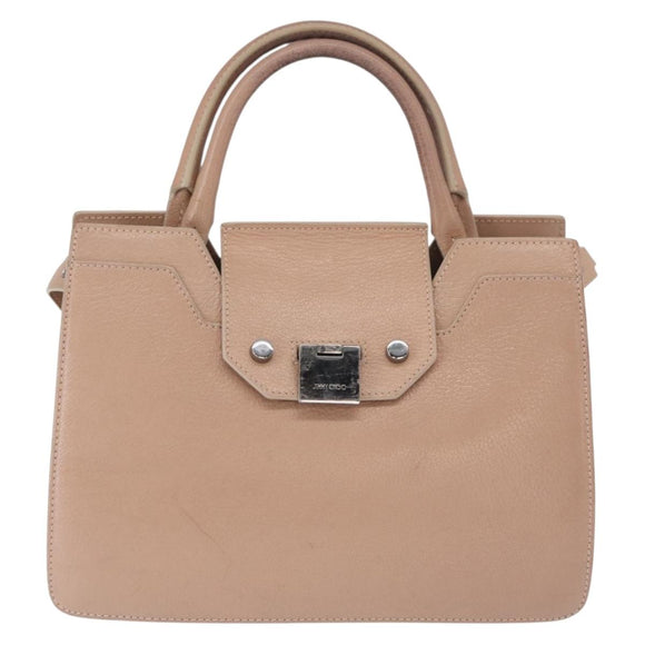 Jimmy Choo Hand Bag Leather 2way Beige Silver Auth bs32410