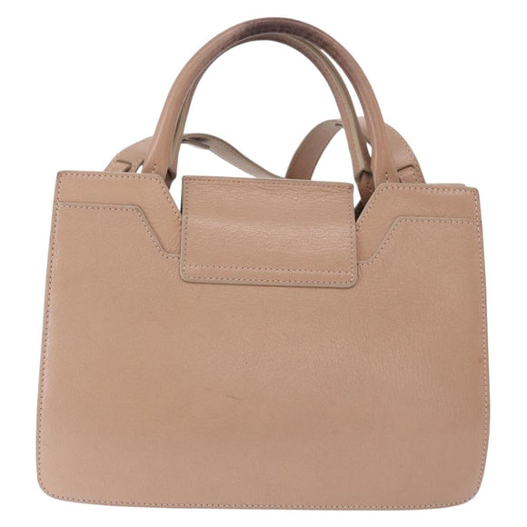 Jimmy Choo Hand Bag Leather 2way Beige Silver Auth bs32410