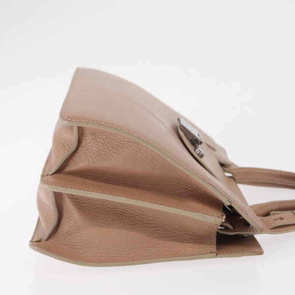 Jimmy Choo Hand Bag Leather 2way Beige Silver Auth bs32410