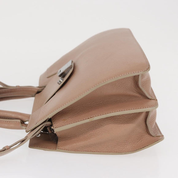 Jimmy Choo Hand Bag Leather 2way Beige Silver Auth bs32410