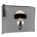 FENDI KARLITO Clutch Bag Leather Black Silver Auth bs32412-1
