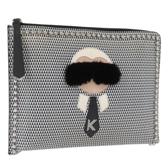 FENDI KARLITO Clutch Bag Leather Black Silver Auth bs32412