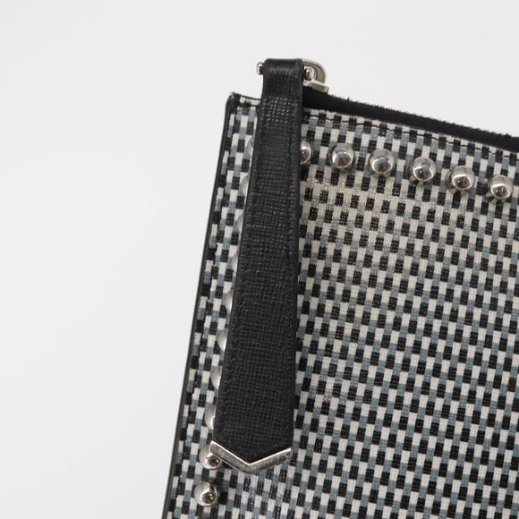 FENDI KARLITO Clutch Bag Leather Black Silver Auth bs32412
