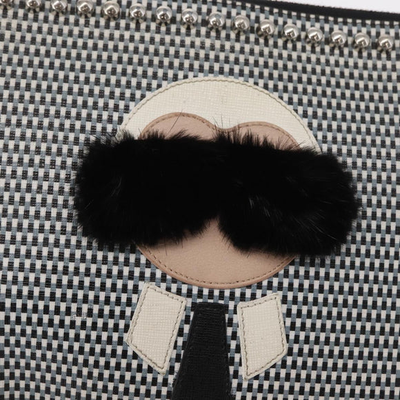 FENDI KARLITO Clutch Bag Leather Black Silver Auth bs32412