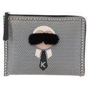 FENDI KARLITO Clutch Bag Leather Black Silver Auth bs32412-2